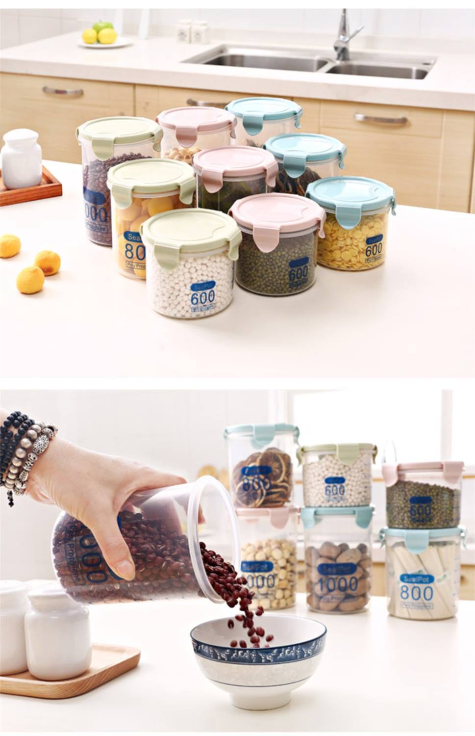 透明塑料密封罐奶粉罐食品罐子 厨房五谷杂粮收纳盒储物罐 浅粉超大号