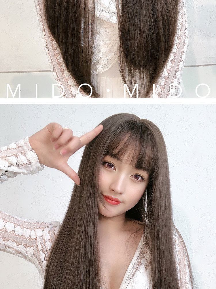 wnfd假发女长发自然全头套式网红齐刘海逼真仿真人发丝黑长直假发套
