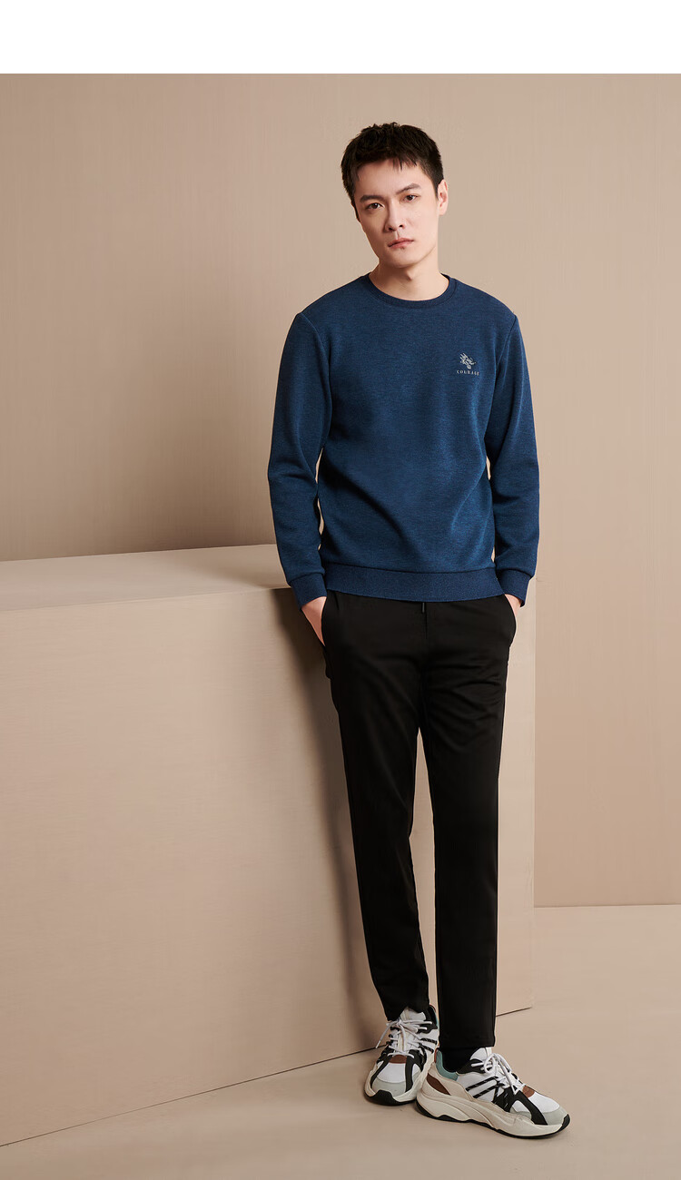 hla海澜之家hla/海澜之家简约绣花圆领款卫衣纯色内里加绒保暖套头衫