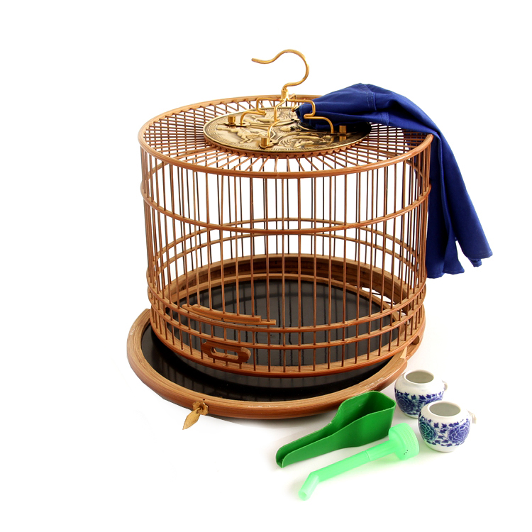 竹制圆形鸟笼64条活底抽屉大小鸟笼颠颏绣眼贝子红子紫竹鸟笼窄圈抽屉