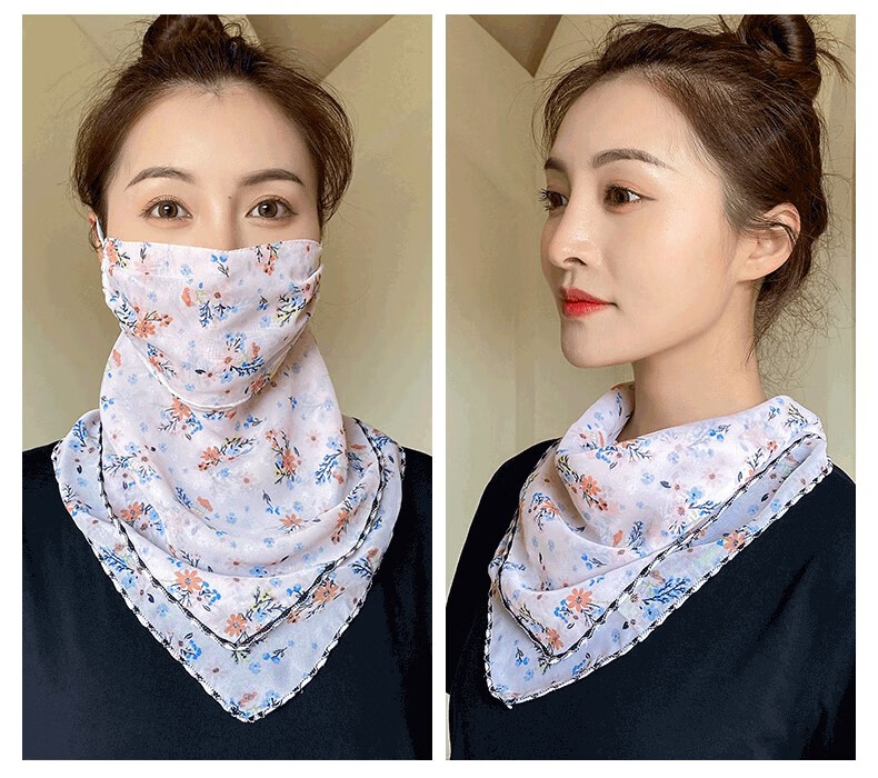 维能防晒面罩纱雪纺护脸遮脸面纱丝巾女两用夏薄款挂耳围脖套护颈围巾