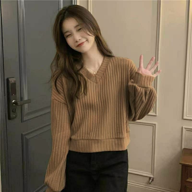 领长袖上衣女2022早春新款小个子百搭宽松休闲短款卫衣深棕色s80100斤