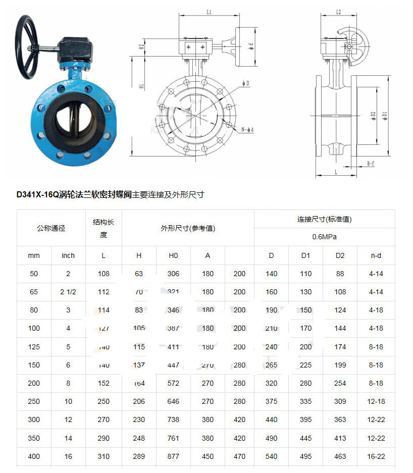 定制d341x16q涡轮软密封蝶阀手动蜗轮双法兰蝶阀球墨铸铁dn50中型
