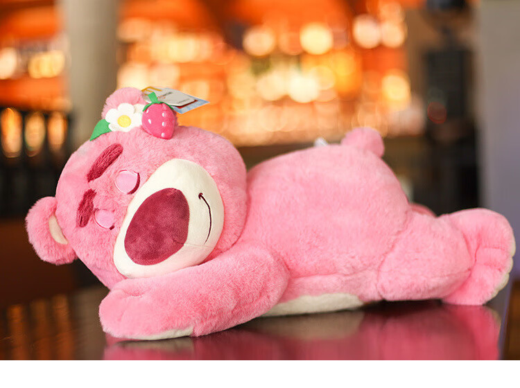 迪士尼趴姿草莓熊毛绒玩具可爱睡颜草莓熊趴趴熊正版小熊玩偶礼物