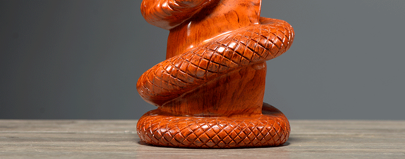 浣彩花梨木雕蛇摆件风水十二生肖蛇实木雕刻工艺品客厅家居装饰品电视