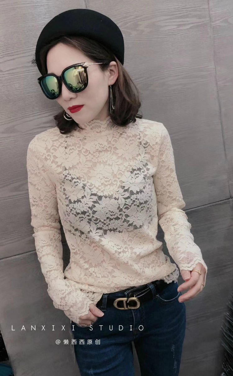 网纱蕾丝打底衫女2020新款百搭洋气时尚网红修身打底衫长袖上衣潮