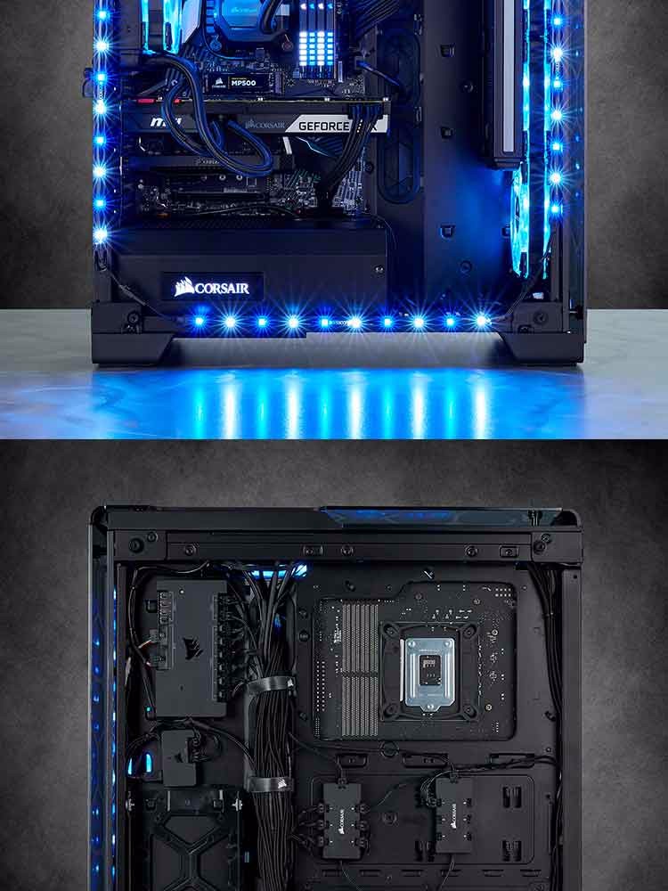 美商海盗船机箱570xrgb中塔atx侧透机箱四面通透炫彩机箱支持360mm冷