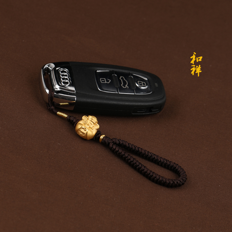 庄梦蝶 999足金貔貅汽车钥匙扣链红绳挂件黄金转运珠男坠挂绳礼品 999