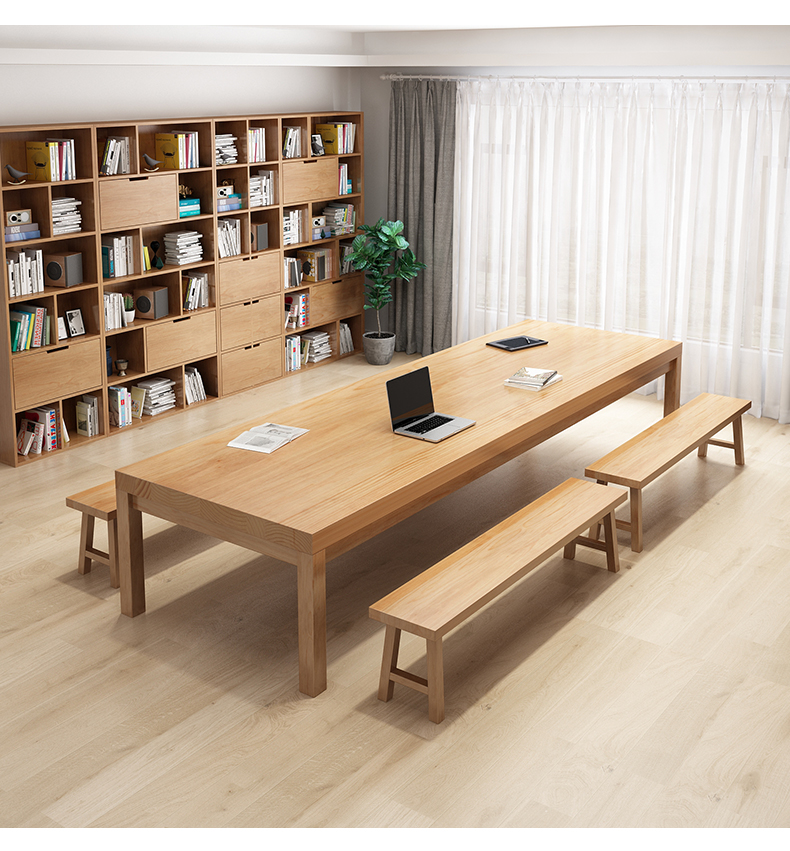北欧实木书桌写字桌学生家用大板桌工作台长桌子图书馆阅览室桌椅