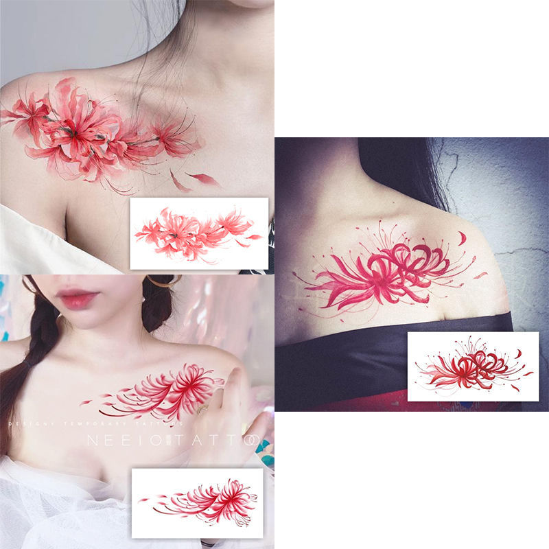 彼岸花纹身贴彼岸花纹身贴古风性感地狱少女花臂防水锁骨遮疤大图曼珠