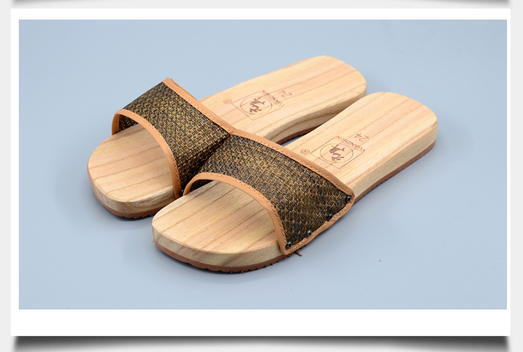 木鞋平底木拖鞋居家木屐女士木头鞋无油漆木鞋轻便一字木板鞋 卡其色