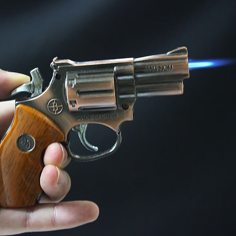 迷铭乐左轮打火机迷你创意白灯激光灯直冲打火机枪个性普通点火器1支