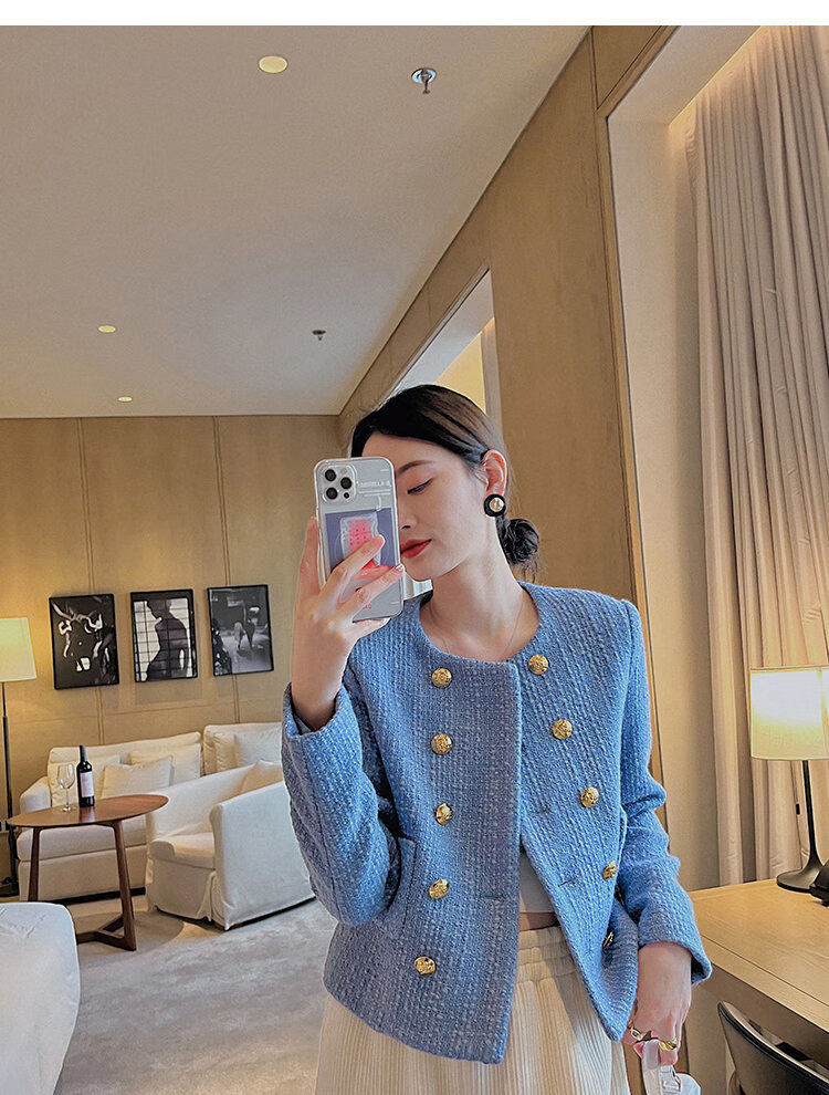 pote拉夏贝尔短外套明星款气质法式小众小香风新款春秋百搭粗花呢短