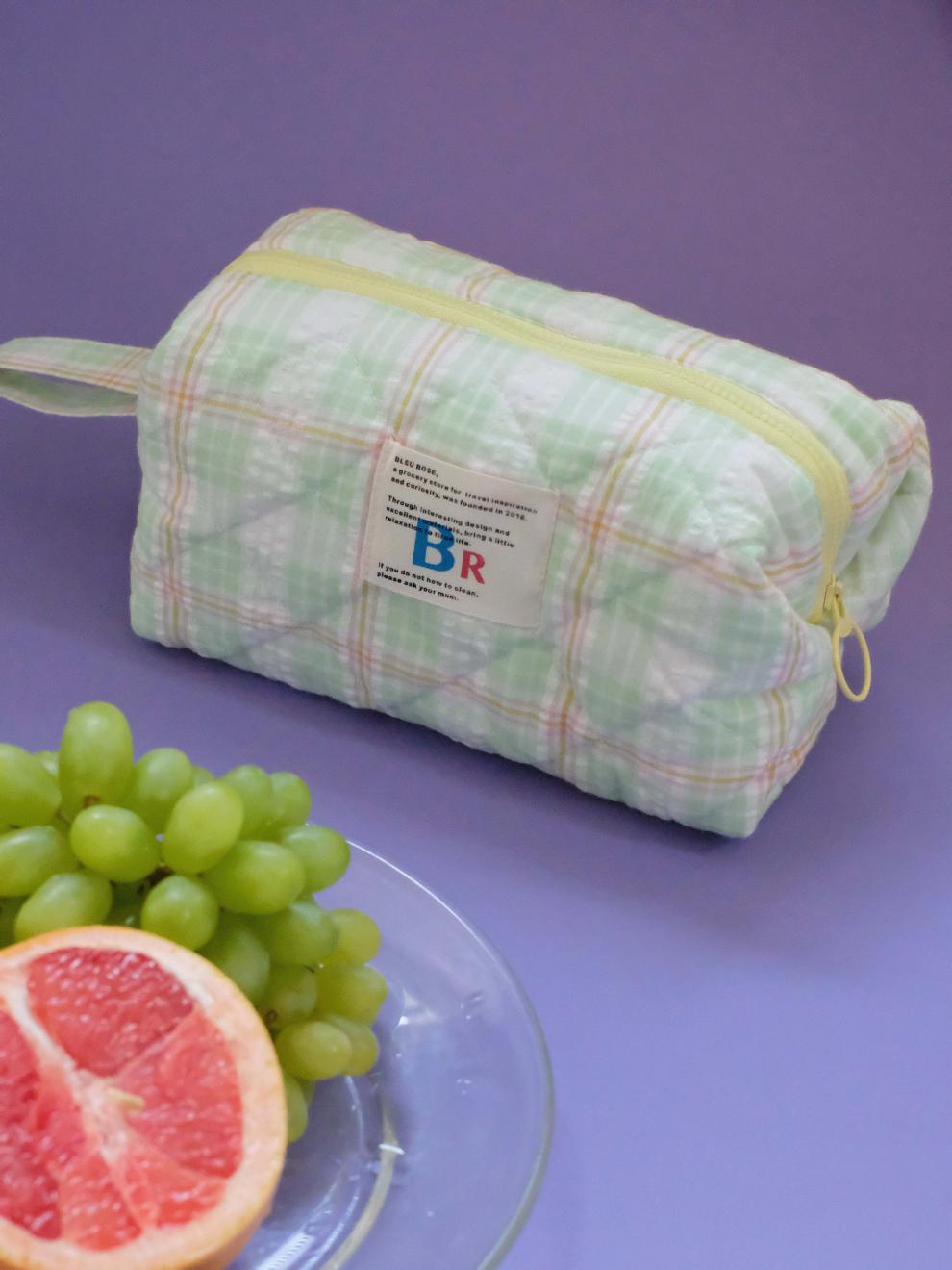 便携化妆包 bleu et rose【豆腐包】原创ins立体格纹化妆包便携大容量