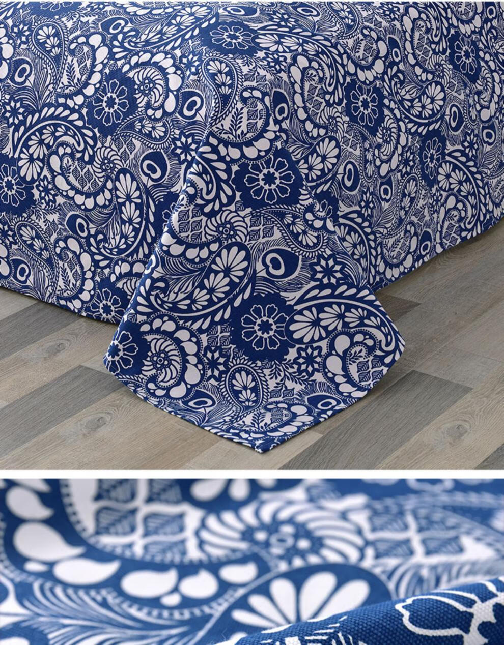 2022新款24宽帆布中国民族风复古青花瓷布料蓝花布桌布窗帘面料单件炕