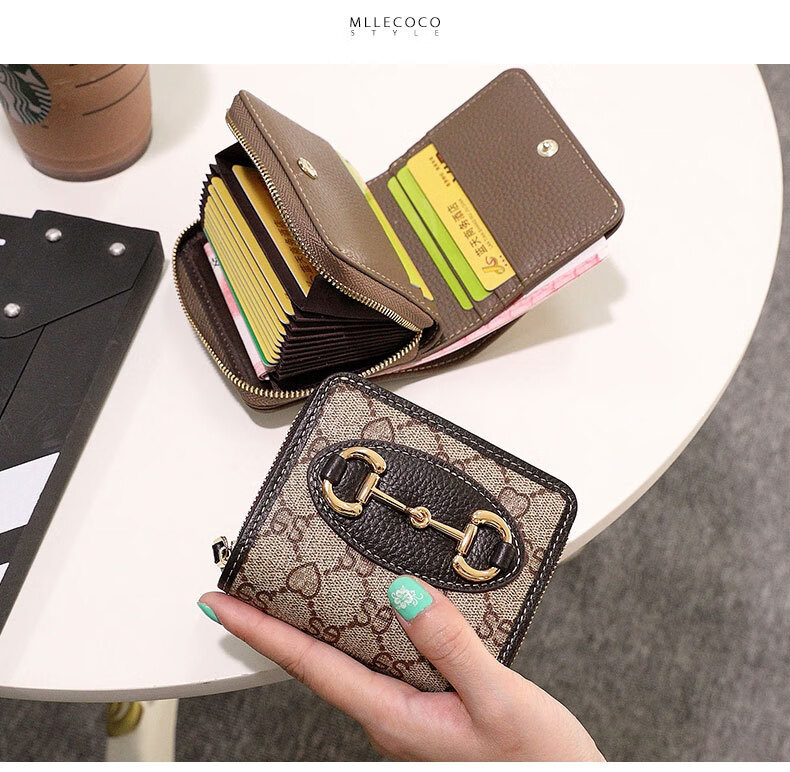 oumeilv钱包女2022新款时尚钱包女短款钱夹多功能皮夹卡包一体零钱包