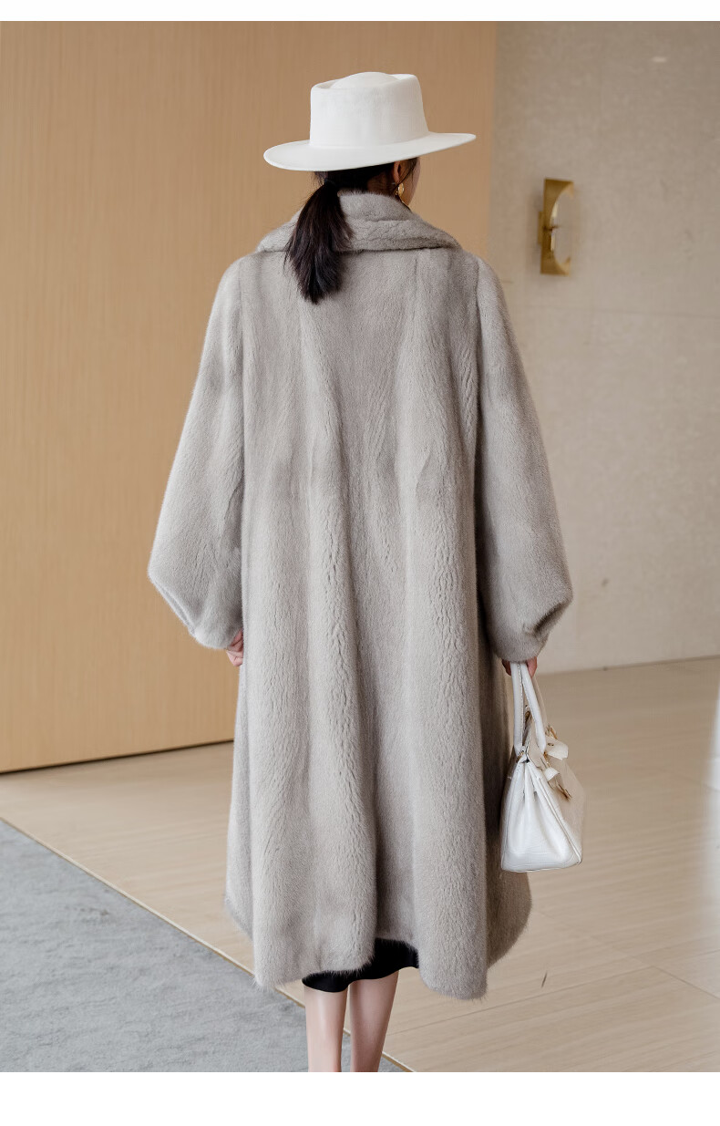 欧迪鸟品牌女装貂皮大衣女整貂长款年轻翻领水貂皮草外套 珍珠白 xl