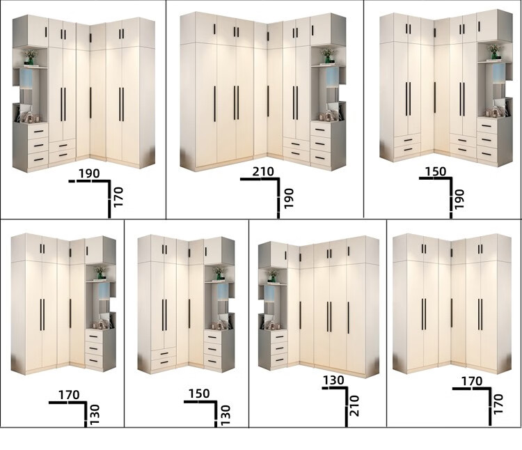 现代简约l型整体转角衣柜家用卧室小户型90度步入式衣帽间大柜子3门