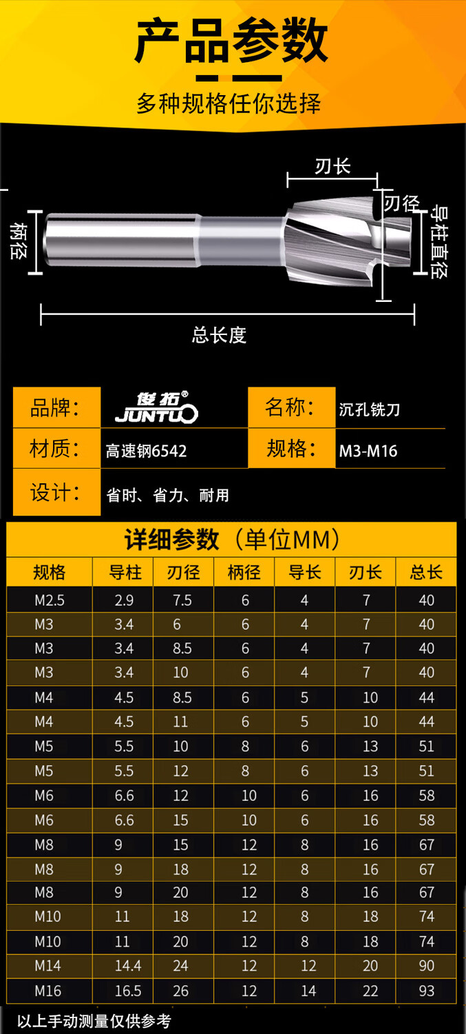 沉頭銑刀高速鋼平底鍃鑽直柄白鋼沉頭孔唧嘴m3m4m5m6m8m10m帶導柱 m5