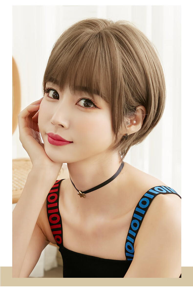 唐妮 假发女短发网红韩版bobo头圆脸漫画刘海帅气短碎发全头套式波波