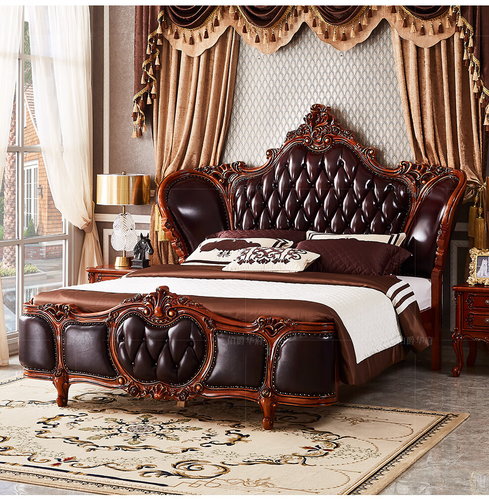 伯爵华府 床 美式床 欧式实木美式乡村家具真皮双人大床主卧婚床软包