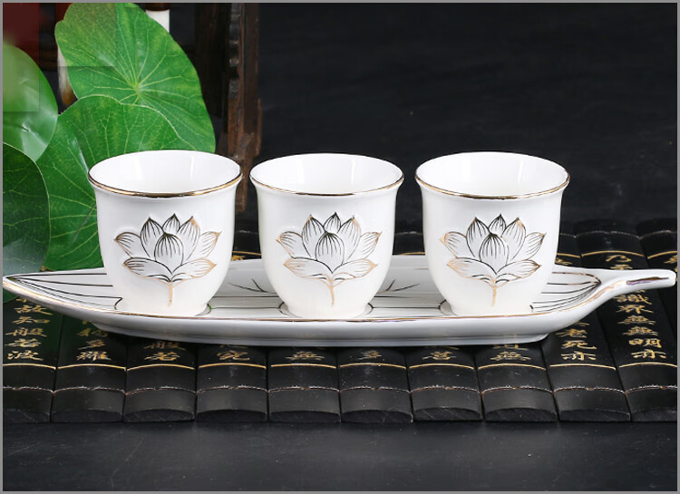 佛具用品供水杯大悲咒大悲水杯供佛杯圣水杯佛法僧陶瓷杯套装 青花瓷