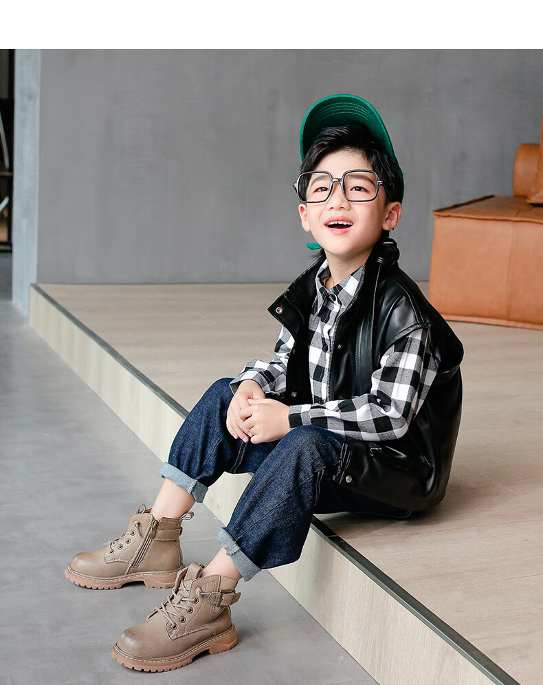儿童雪地靴女孩男童秋冬新款雪地靴男孩真皮儿童棉鞋冬季加绒靴子