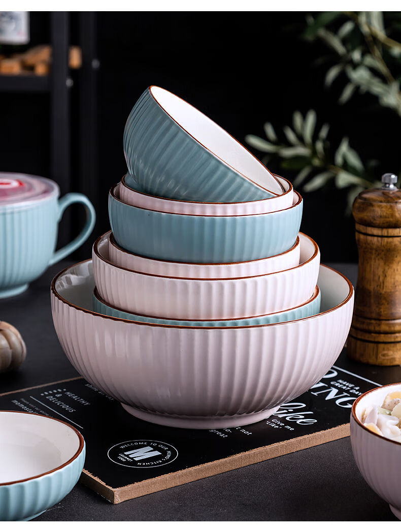 加厚陶瓷饭碗套装家用学生创意北欧风可爱个性少女心ins大碗盘沙拉碗