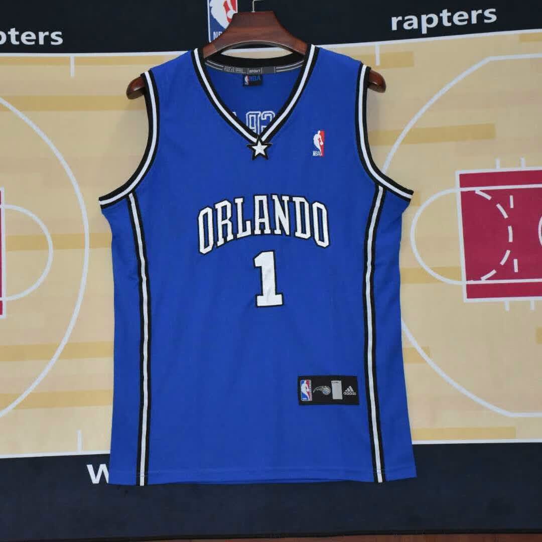 滕讯体育nba专营魔术队麦迪1号刺绣球衣麦蒂蓝色 白色密绣篮球服复古