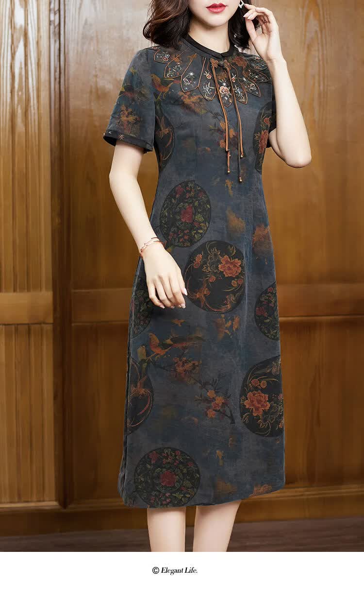 威世米邦龟纹香云纱真丝旗袍改良版连衣裙女2020春夏装新款大码桑蚕丝