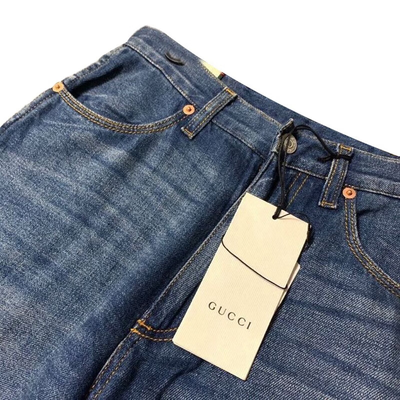 古驰gucci女士高腰时尚八分牛仔阔腿裤牛仔蓝22