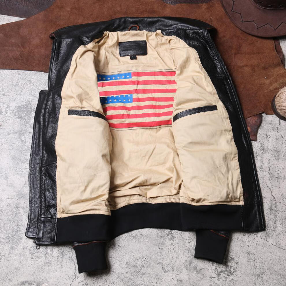 美国飞行员皮衣皮夹克皮毛一体复古翻领a2真的皮男士飞行服外套牛皮做