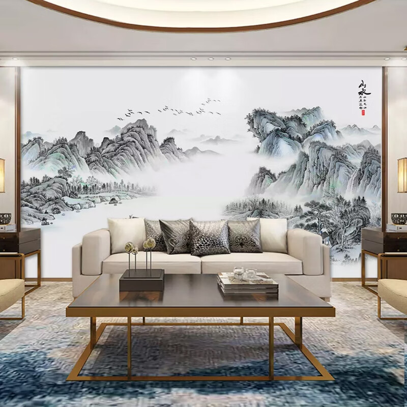 多美莱 客厅大气8d立体影视墙布办公室山水风景画壁布3d电视背景墙