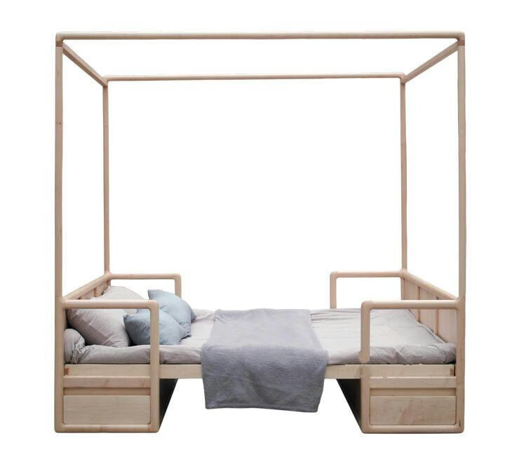 雄卓拔步床新中式禅意现代架子床实木双人床简约四柱床民宿原木色可免