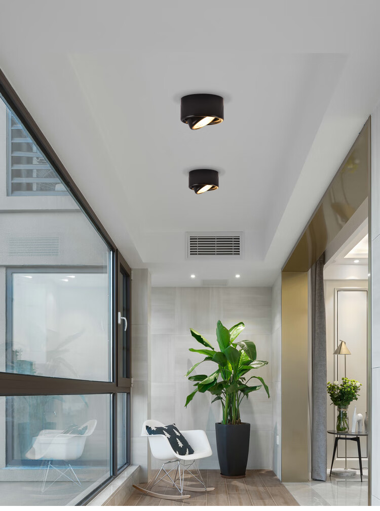 殴普品质明装led筒灯家用客厅可调节角度圆形北欧黑色吸顶式cob小射灯