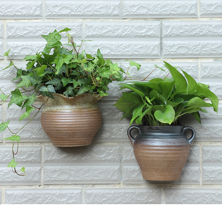 挂篮花盆 壁挂花盆陶瓷半圆形挂墙上花盆室内外围栏阳台绿萝挂篮悬挂