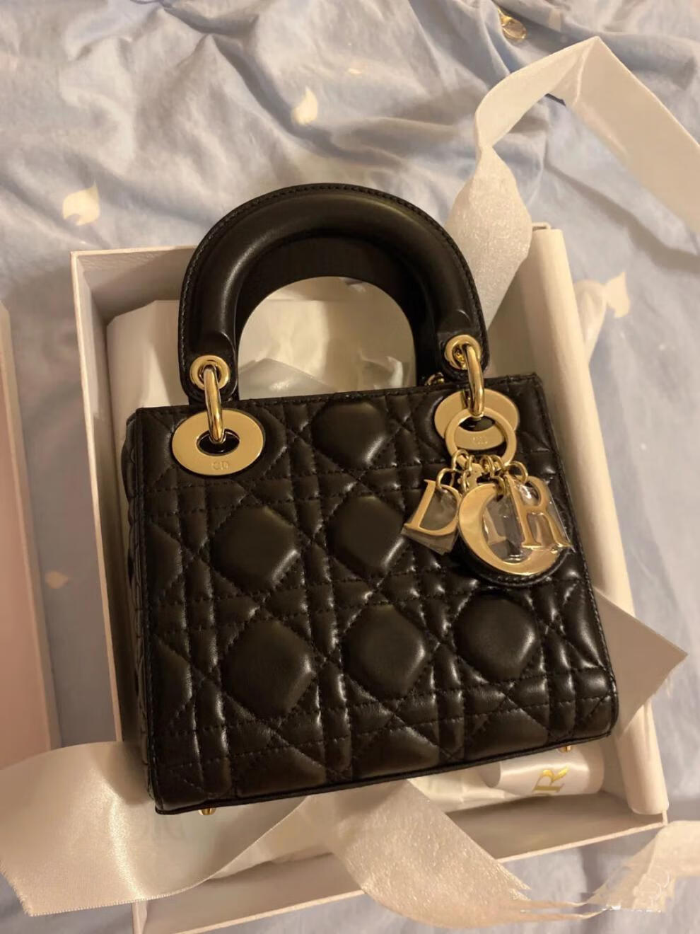 秋冬戴妃包新款包包女包时尚百搭斜挎包感单肩小方包黑色宽20cm高18cm