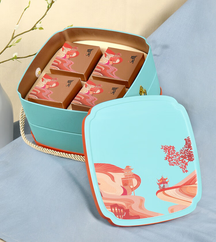 中秋月饼铁盒空定制 中秋礼品包装空酒店双层礼品月饼铁盒8粒装定制