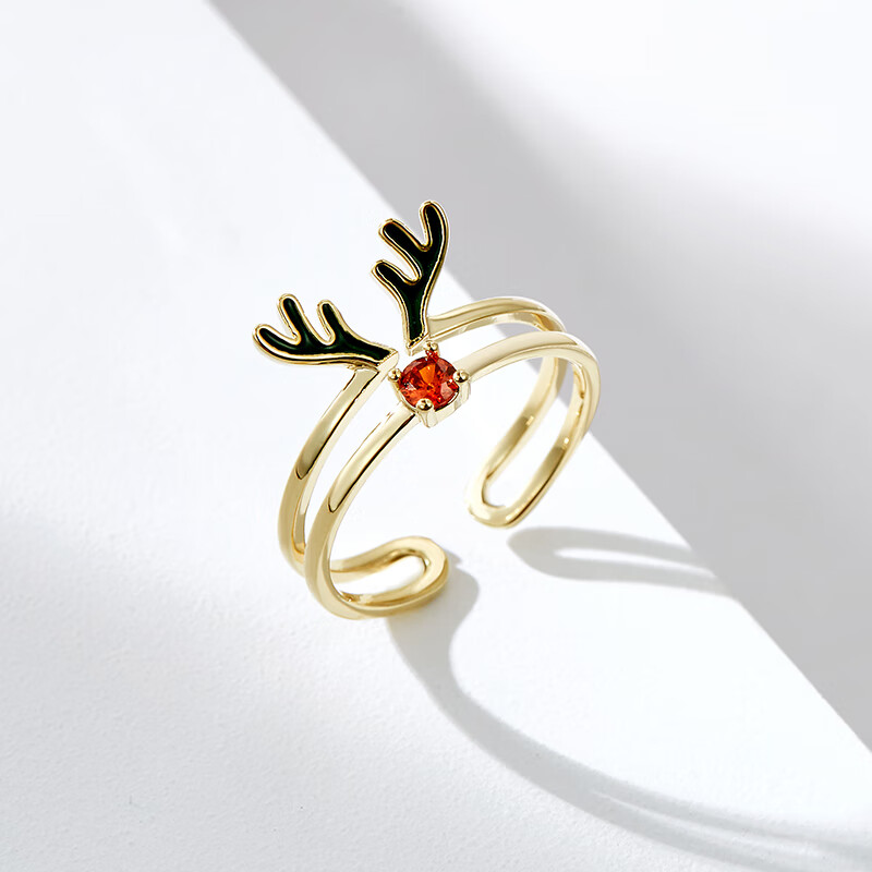 戴拉圣诞节戒指女潮开口鹿头鹿角圣诞帽戒子食指中指活口指环时尚韩版