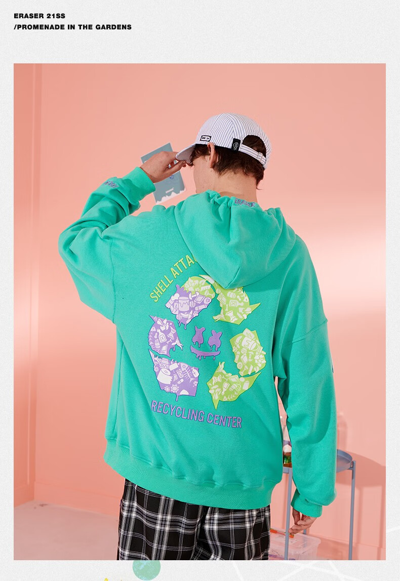 er笑脸连帽卫衣卫衣男女同款宽松印花国潮街头嘻哈情侣帽衫潮流ins