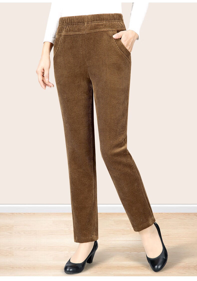 秋冬款休闲裤灯芯绒裤子女秋冬高腰直筒女裤中老年妈妈休闲裤加绒加厚