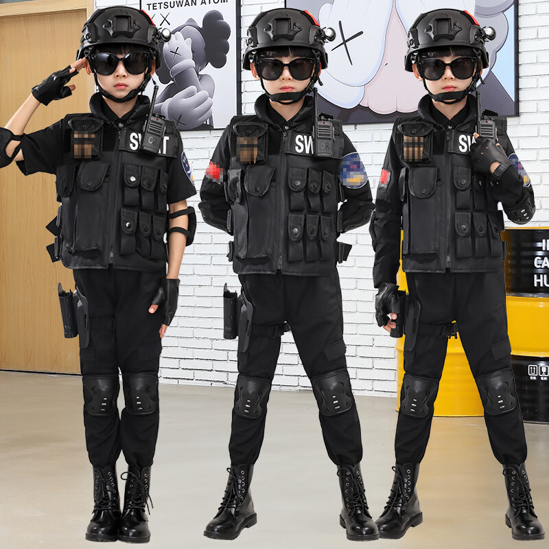 儿童特警迷彩服冬季加绒加厚警察服特全套服装万圣节警官服警察服表演