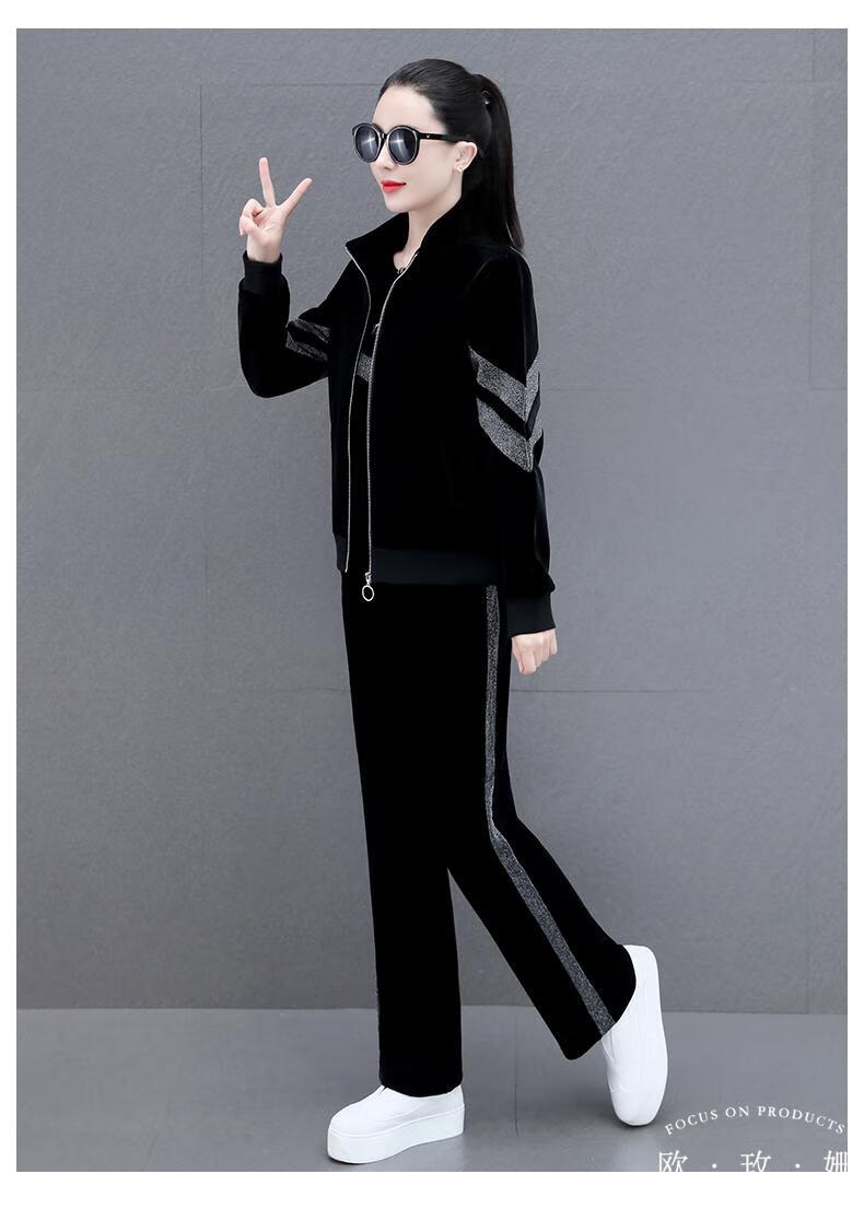 ourosesan 轻奢品牌 金丝绒运动服套装女秋冬季2022新款时尚女士加绒