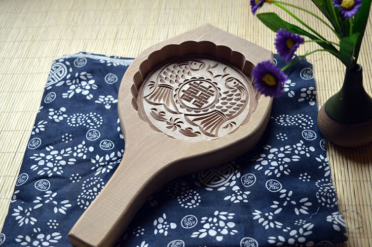 馅饼模具大号半斤双鱼喜饼模具婚庆火烧饼馅饼印烙饼模具家用烘焙木质