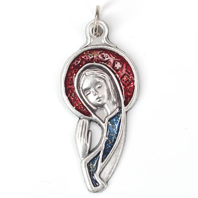 圣母显灵圣牌吊坠合金珐琅彩天主教圣物意卡米诺意大利进口配饰 圣母