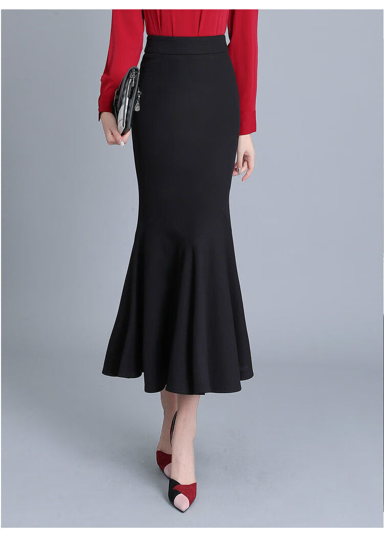 长款鱼尾裙秋冬高腰显瘦百搭长裙子女黑色冬季加绒加厚款s建议8295斤