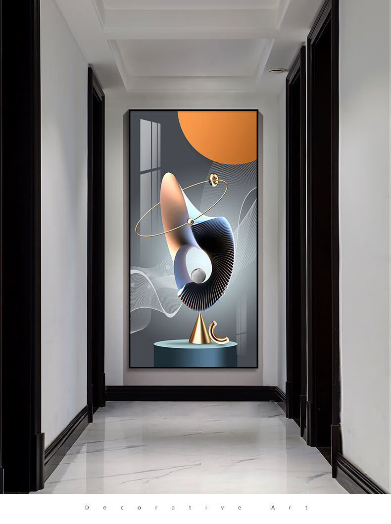 米囹现代简约玄关装饰画后现代几何挂画轻奢抽象大气走廊过道竖版壁画