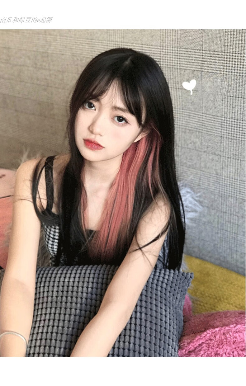 挂耳染发假片彩色假发片女长发挑染渐变隐形自然一片式挂耳烫假发 12