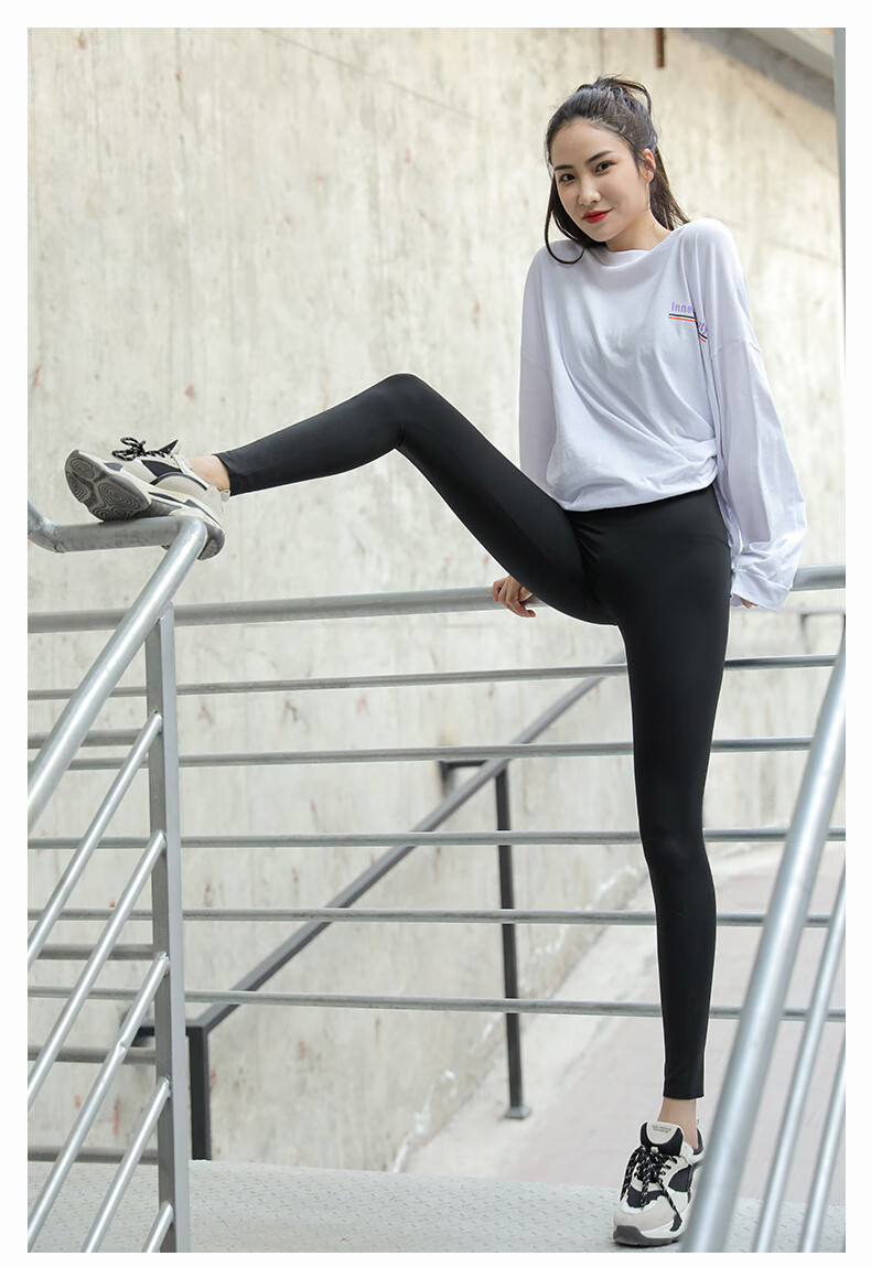 同款排扣芭比裤无痕提臀收腹打底裤紧身百搭外穿鲨鱼皮裤 三分黑色 l