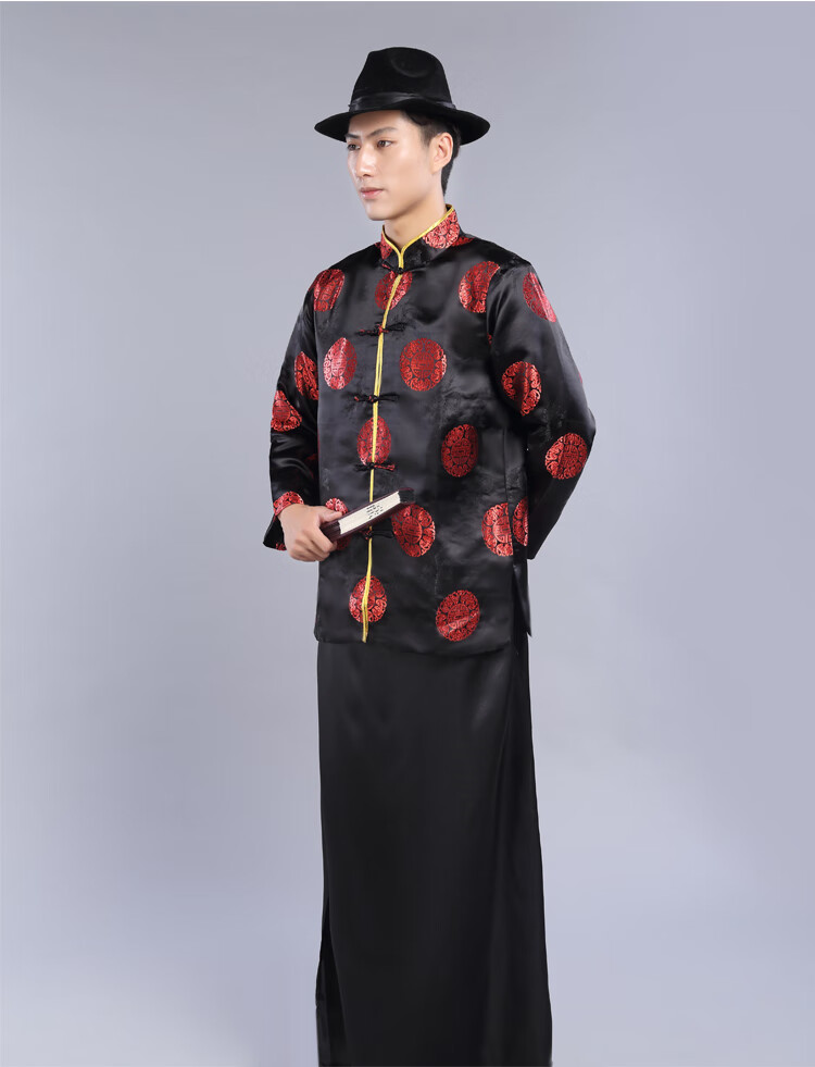 妩纪民国古装地主服装财主员外老爷马褂演出服掌柜管家唐装寿服新郎装